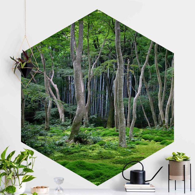 Hexagon Behang Japanese Forest