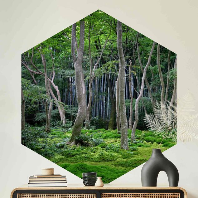 Hexagon Behang Japanese Forest