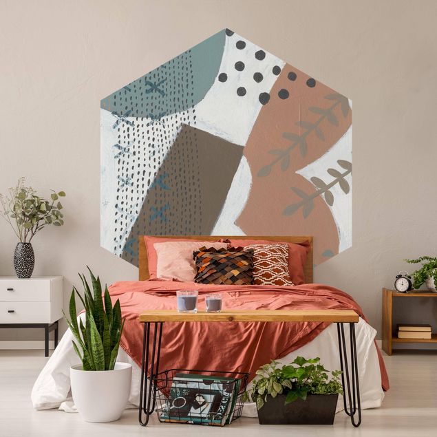 Hexagon Behang Carnival Of Shapes In Salmon I