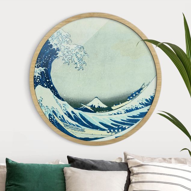 Runde Bilder mit Rahmen Katsushika Hokusai - The Great Wave At Kanagawa