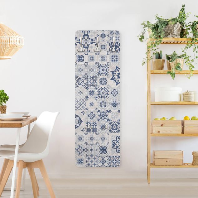 Wandkapstokken houten paneel Ceramic Tiles Agadir Blue