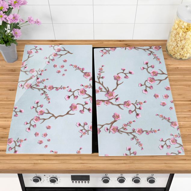 Kookplaat afdekplaten Cherry Blossoms On Blue