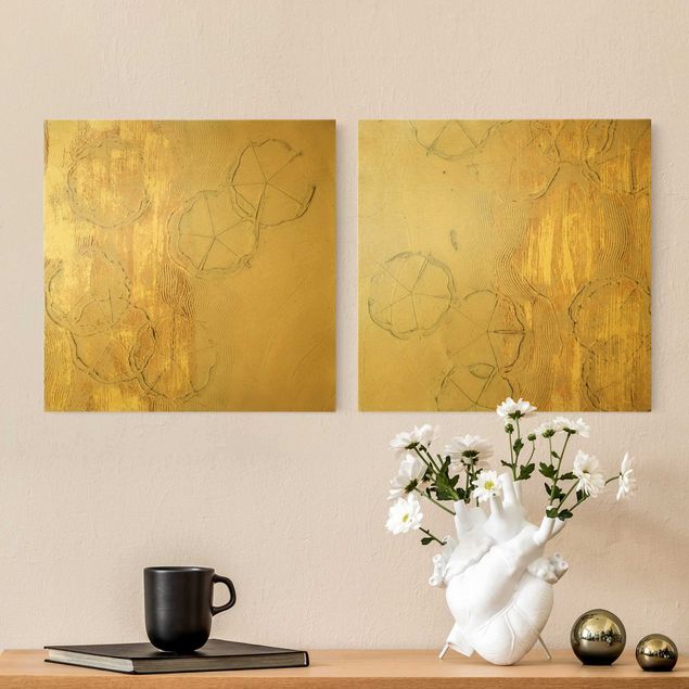 Canvas schilderijen - 2-delig  Cherry Blossom Season Gold