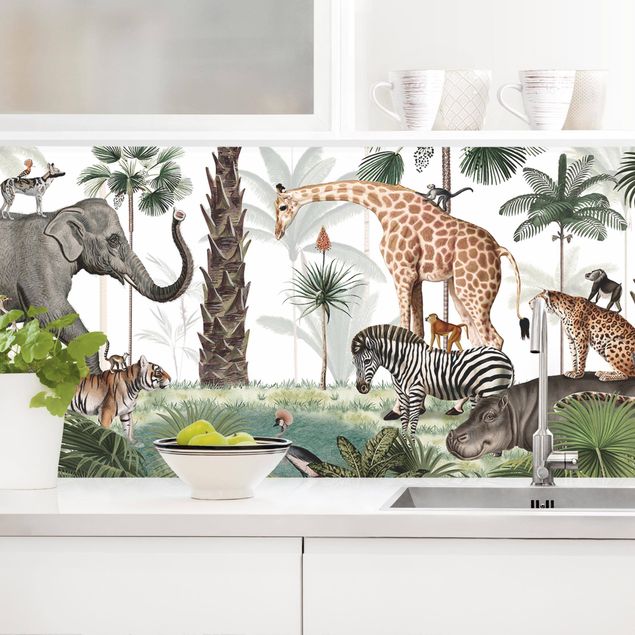 Achterwand voor keuken bloemen Kingdom of the jungle animals