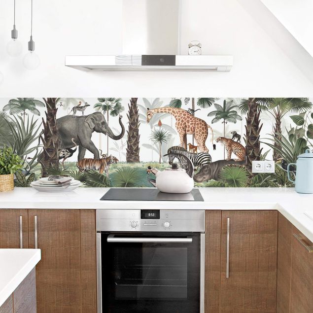 Achterwand voor keuken landschap Kingdom of the jungle animals