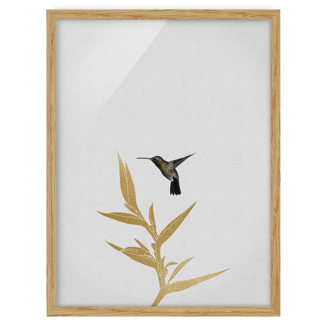 Ingelijste posters Hummingbird And Tropical Golden Blossom II