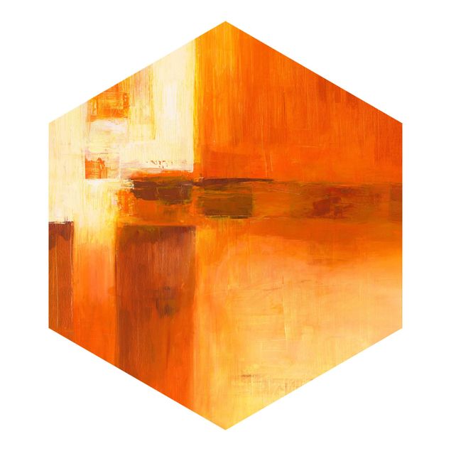 Hexagon Behang Composition In Orange And Brown 01
