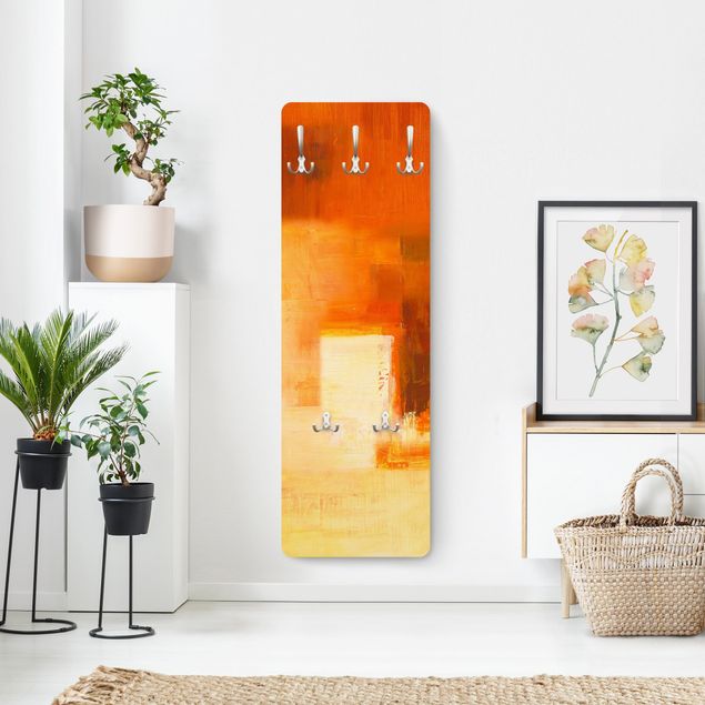 Wandkapstokken houten paneel Composition In Orange And Brown 03