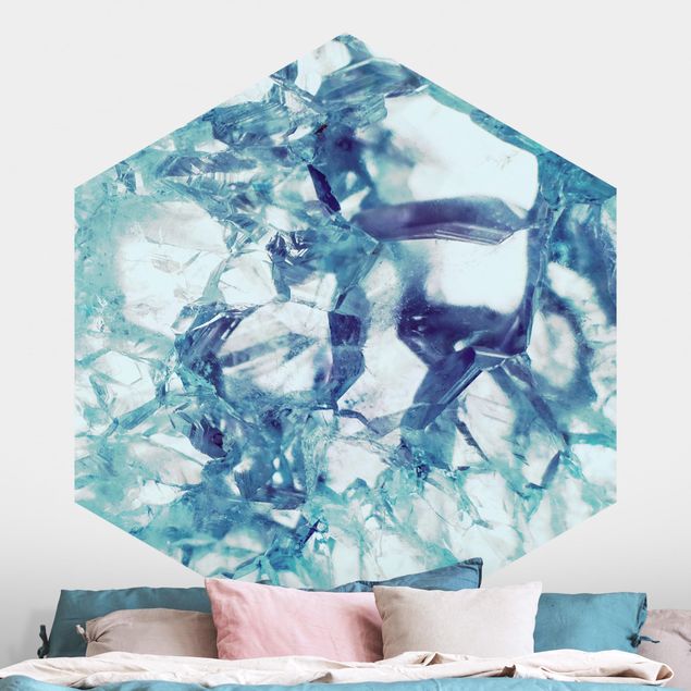 Hexagon Behang Crystal Blue