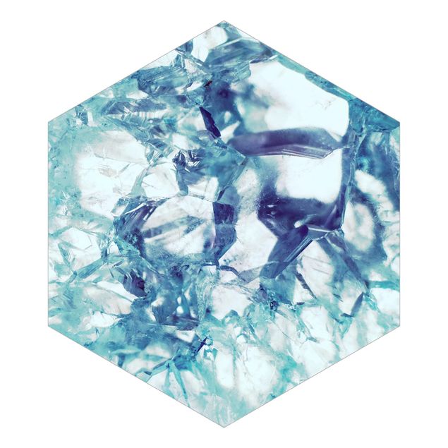 Hexagon Behang Crystal Blue