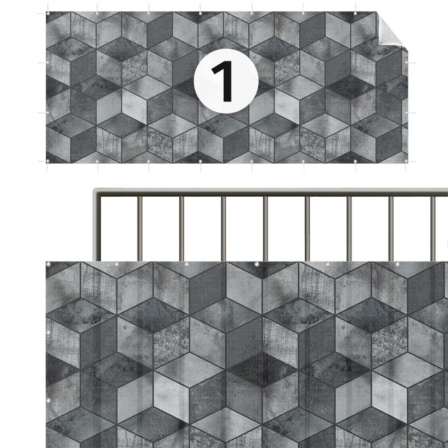 Balkondoek Crystal Grey Cube Pattern