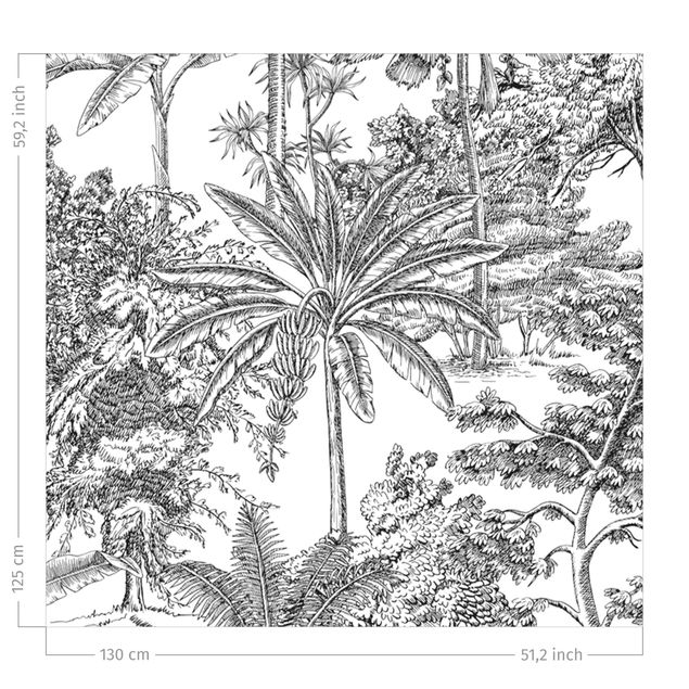 retro gordijnen Copper Engraving Impression - Tropical Palm Trees