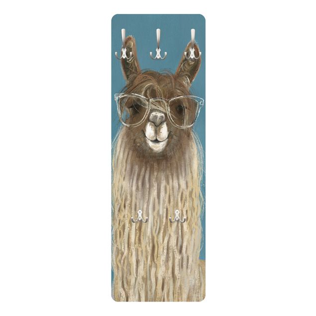 Wandkapstokken houten paneel Lama With Glasses III