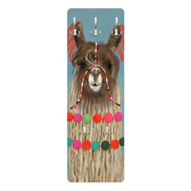 Wandkapstokken houten paneel Lama With Jewelry I