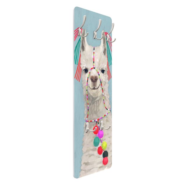 Wandkapstokken houten paneel Lama With Jewelry II