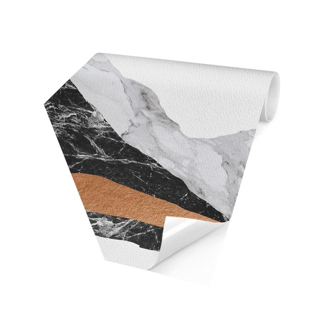 Hexagon Behang Landscape In Marble And Copper