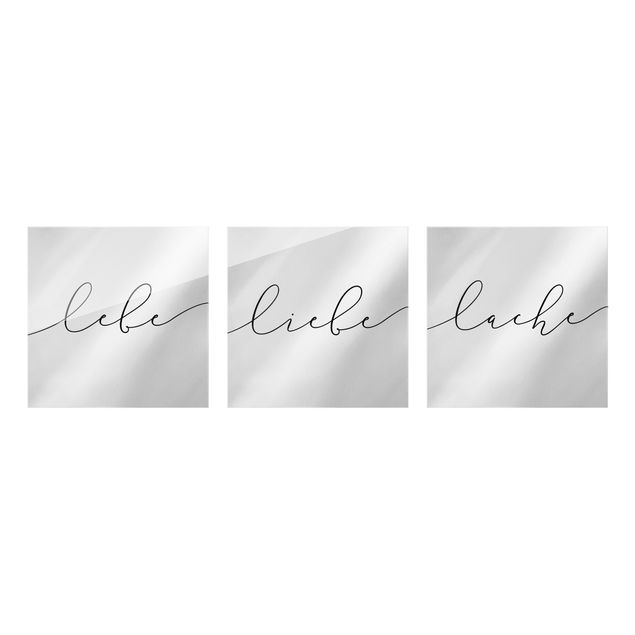 Glasschilderijen - 3-delig Live Love Laugh Calligraphy