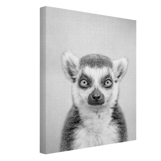 Leinwandbild - Lemur Ludwig Schwarz Weiß - Hochformat 3:4