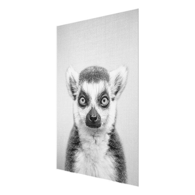 Glasschilderijen - Lemur Ludwig Black And White