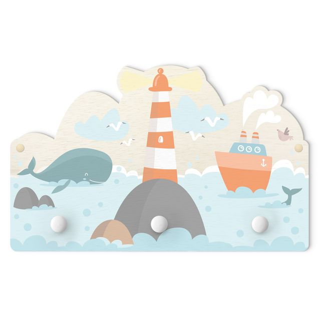 Wandkapstokken voor kinderen Lighthouse And Whales