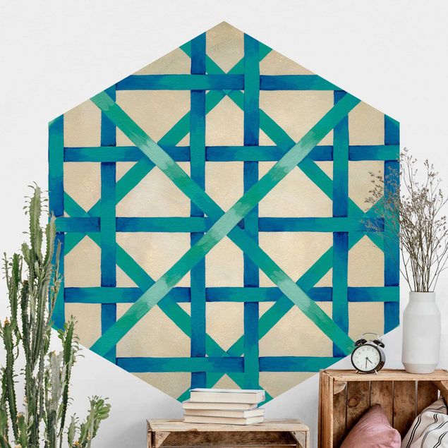 Hexagon Behang Light And Ribbon Blue