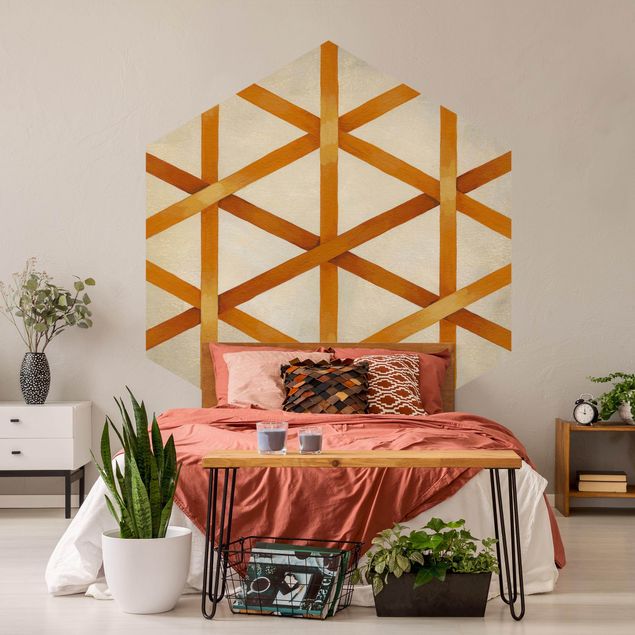 Hexagon Behang Light And Ribbon Orange