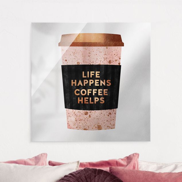 Glas Magnettafel Life Happens Coffee Helps Gold