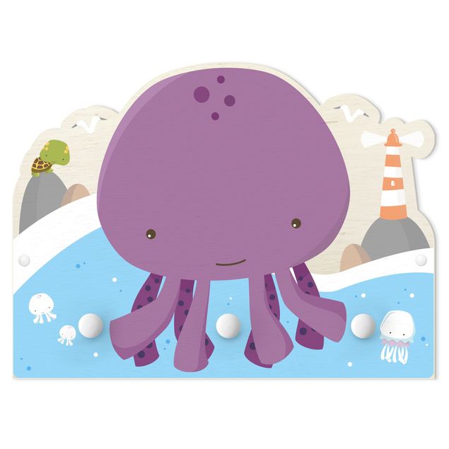 Wandkapstokken voor kinderen Purple Baby Squid
