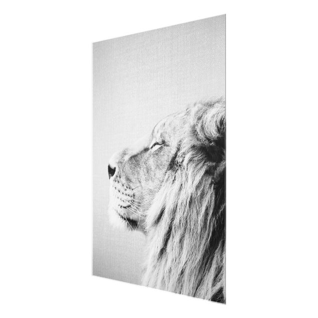 Glasschilderijen - Lion Leopold Black And White