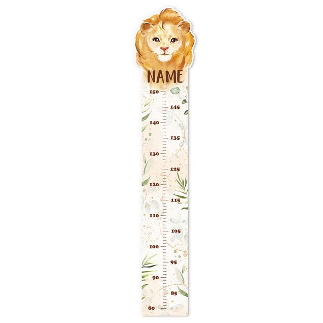 Groeimeter kinderen hout - Lion with custom name