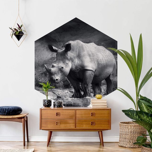 Hexagon Behang Lonesome Rhinoceros