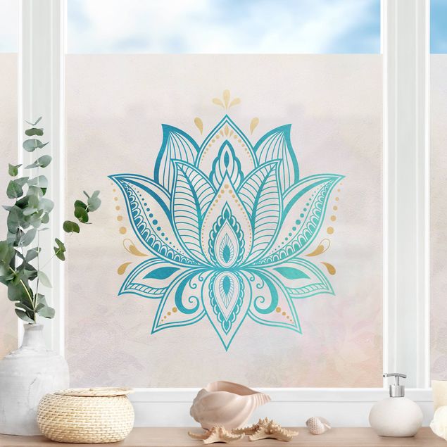 Raamfolie - Lotus Illustration Mandala Gold Blue