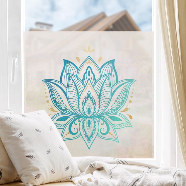 Raamfolie - Lotus Illustration Mandala Gold Blue