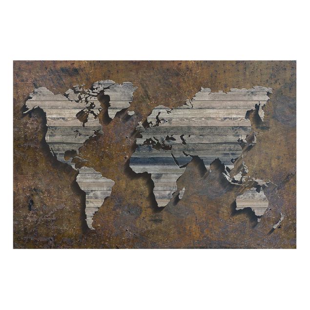 Magneetborden Wooden Grid World Map