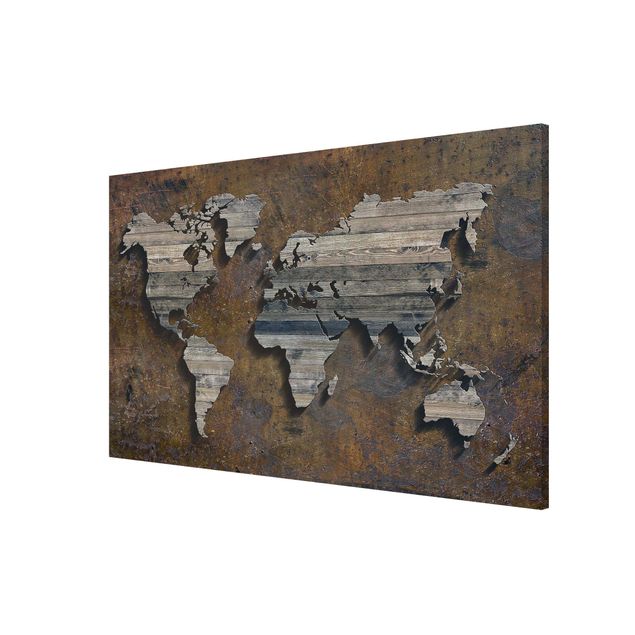 Magneetborden Wooden Grid World Map