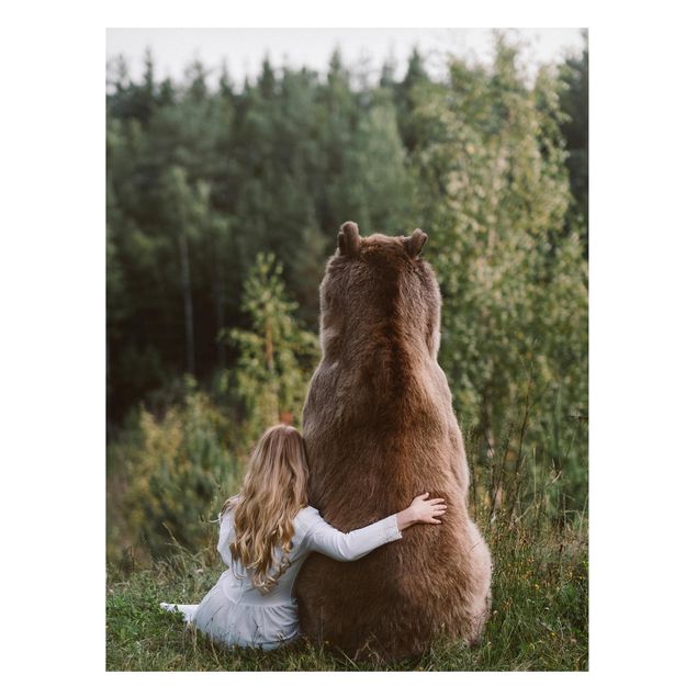 Magneetborden Girl With Brown Bear