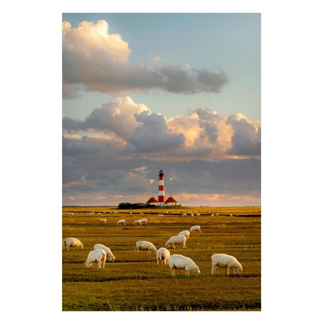 Magneetborden North Sea Lighthouse With Flock Of Sheep
