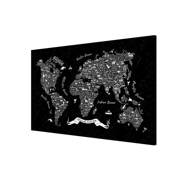 Magneetborden Typography World Map Black