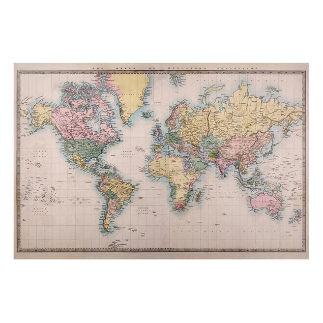 Magneetborden Vintage World Map Around 1850
