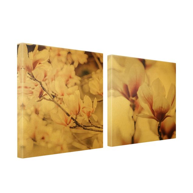 Natuurlijk canvas schilderijen - 2-delig  Magnolia Flower Set