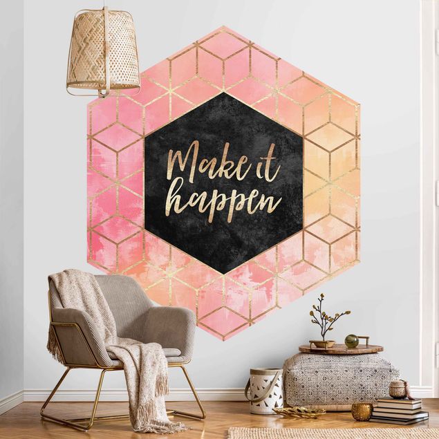 Hexagon Behang Make It Happen Geometry Pastel