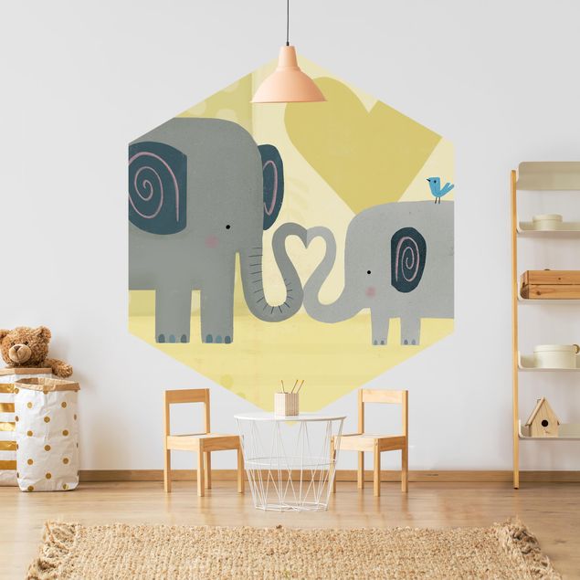 Hexagon Behang Mum And I - Elephants