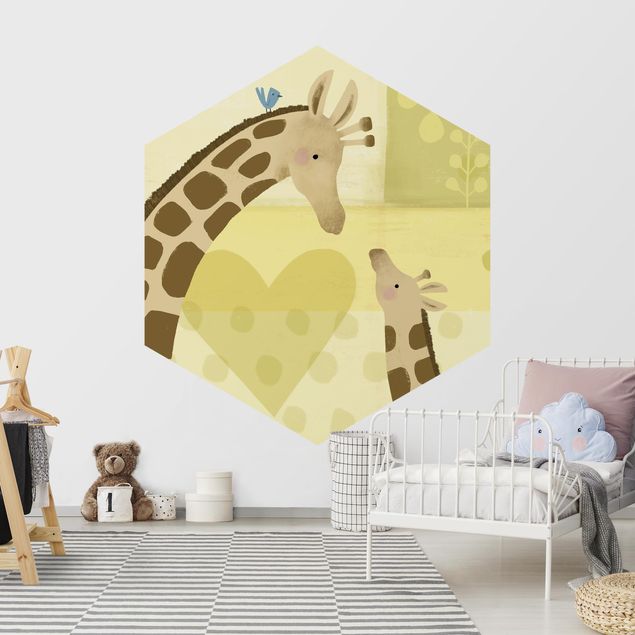 Hexagon Behang Mum And I - Giraffes