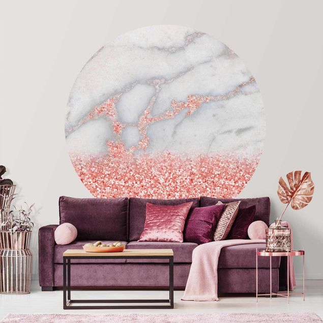 Behangcirkel Marble Look With Pink Confetti