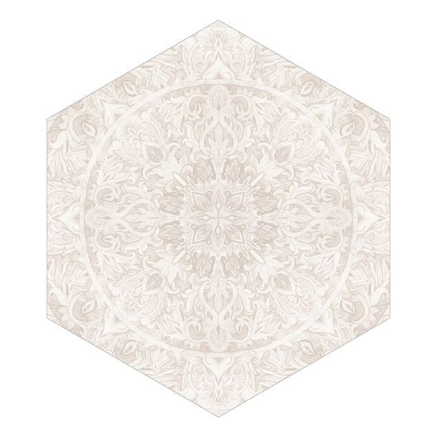 Hexagon Behang Mandala Watercolour Ornament Beige