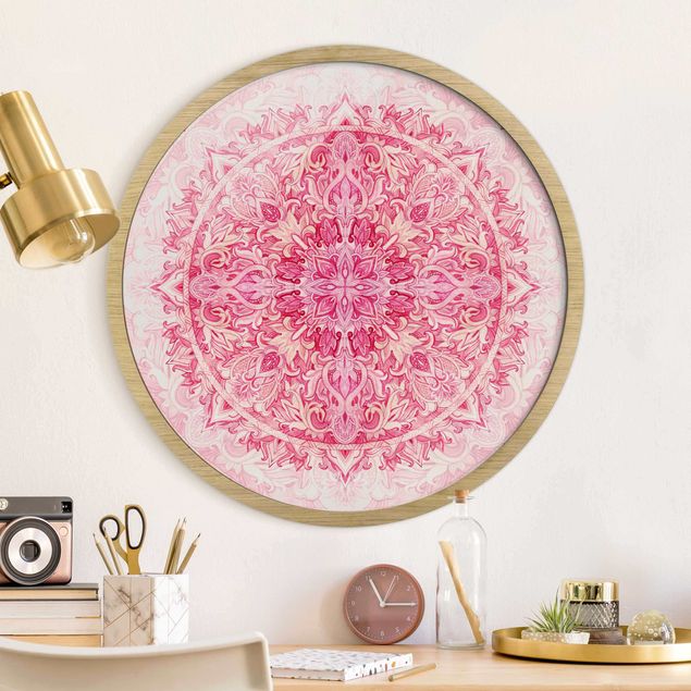 Gerahmte Bilder Rund Mandala Watercolour Ornament Pattern Pink