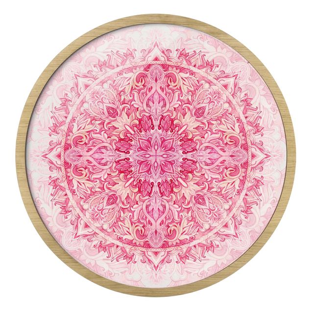 Rond schilderijen Ornamento mandala in acquerello pink