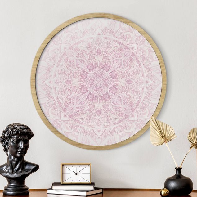 Gerahmte Bilder Rund Mandala Watercolour Ornament Pink