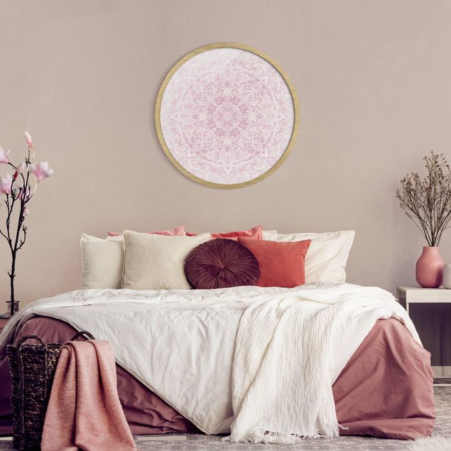Rond schilderijen Ornamento mandala in acquerello rosa