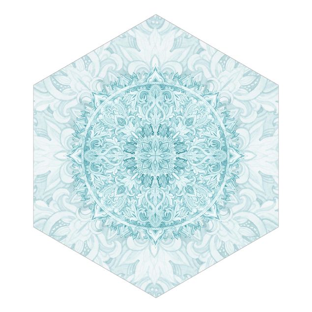 Hexagon Behang Mandala Watercolour Ornament Turquoise